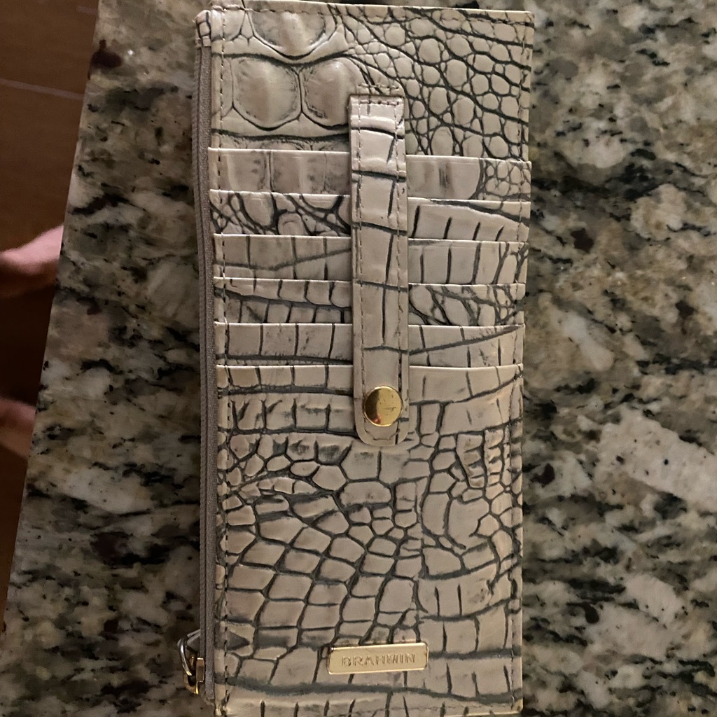 Brahmin Gray And Cream Croc-Embossed Leather Wallet With Gold Hardware